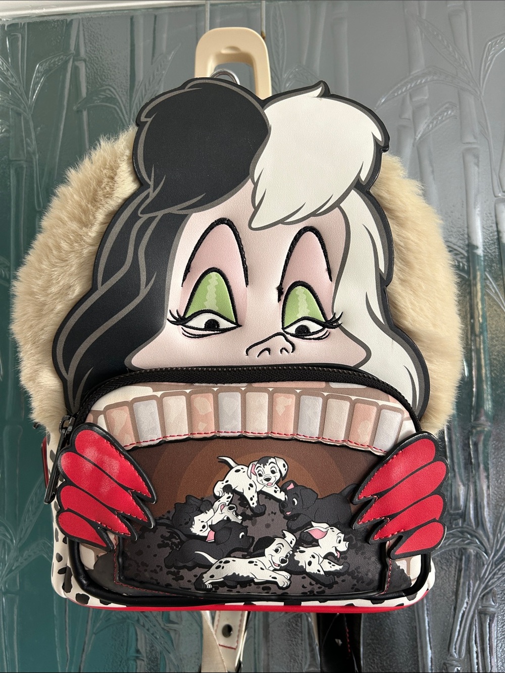 Loungefly Cruella Face Faux Fur Mini Backpack - Black/White
